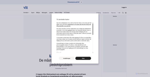 Security scan screenshot of https://www.vlt.se/opinion/ledare/de-maste-ta-tag-i-sitt-sex-och-pedofilproblem/