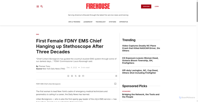 Security scan screenshot of https://www.firehouse.com/ems/news/21289486/first-female-fdny-ems-chief-lillian-bonsignore-hanging-up-stethoscope-after-decades