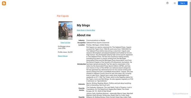 Security scan screenshot of https://www.blogger.com/profile/05102662407927366439