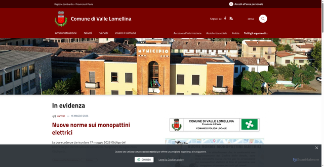 Security scan screenshot of https://www.comune.vallelomellina.pv.it