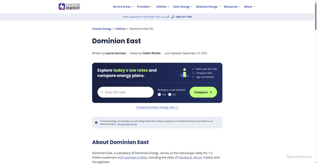 Security scan screenshot of https://www.chooseenergy.com/utilities/dominion-east-oh/