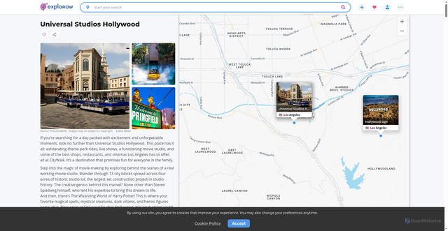 Security scan screenshot of https://www.explorow.com/places/universal-studios-hollywood/8128