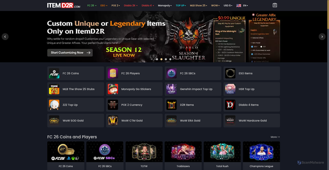 Security scan screenshot of https://itemd2r.com