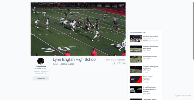 Security scan screenshot of https://ywww.hudl.com/video/3/19955945/6aa413e80f6ae832205af1c2