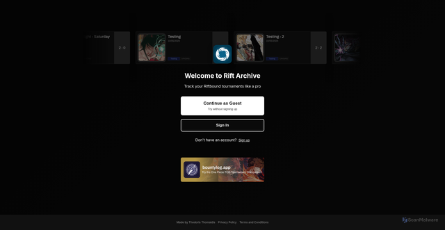 Security scan screenshot of http://riftarchive.app/