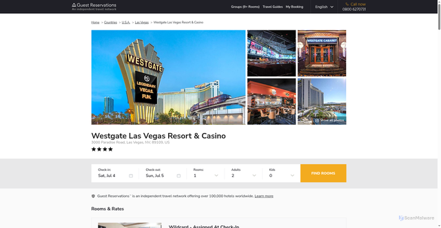 Security scan screenshot of https://www.guestreservations.com/westgate-las-vegas/booking
