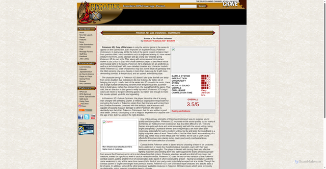 Security scan screenshot of https://archive.rpgamer.com/games/pokemon/pokemonxd/reviews/pokemonxdstrev1.html