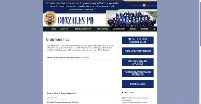 Security scan screenshot of https://gonzalespd.org/anonymous-tips/