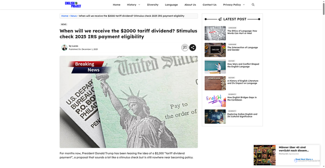 Security scan screenshot of https://englishproject.org/trump-2000-tariff-dividend-explained/