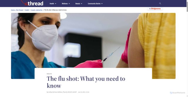 Security scan screenshot of https://blog-dev.walgreens.com/health/cough-cold-flu/the-flu-shot-what-you-need-to-know.html