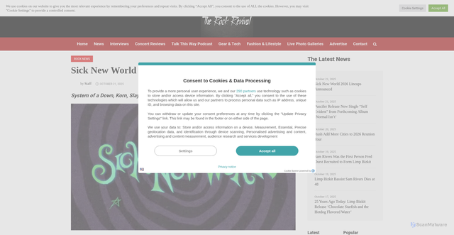 Security scan screenshot of https://therockrevival.com/rock-news/sick-new-world-2026-lineups-announced/