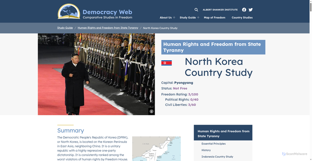 Security scan screenshot of https://www.democracyweb.org/study-guide/human-rights/north-korea
