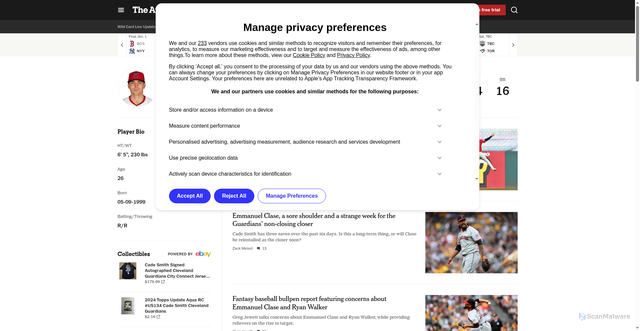 Security scan screenshot of https://www.nytimes.com/athletic/mlb/player/cade-smith-1Y7fmONBmjZhEAsc/