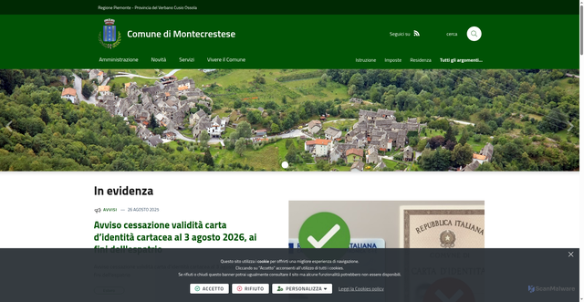 Security scan screenshot of https://www.comune.montecrestese.vb.it