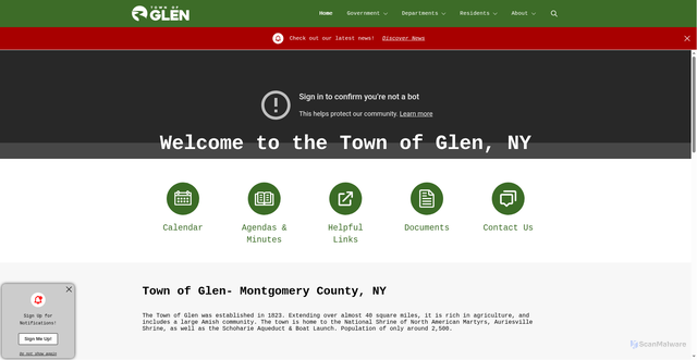 Security scan screenshot of https://nytownofglen.gov/