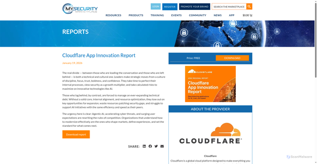 Security scan screenshot of https://mysecuritymarketplace.com/reports/cloudflare-app-innovation-report/
