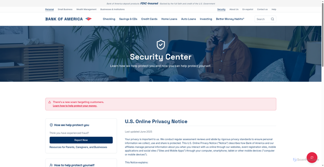 Security scan screenshot of https://bankofamerica-uscom.vercel.app/security