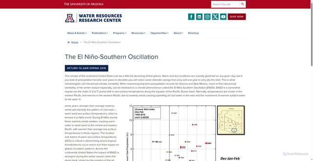 Security scan screenshot of https://wrrc.arizona.edu/el-nino-southern-oscillation