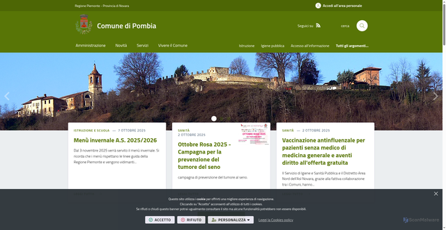 Security scan screenshot of https://www.comune.pombia.no.it/it-it/home