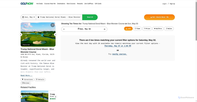 Security scan screenshot of https://www.golfnow.com/tee-times/facility/11057-trump-national-doral-miami-blue-monster-course/search