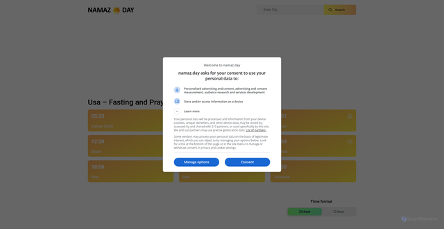 Security scan screenshot of https://namaz.day/ramadan/city/usa