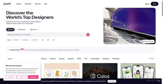 Security scan screenshot of https://dribbble.com/