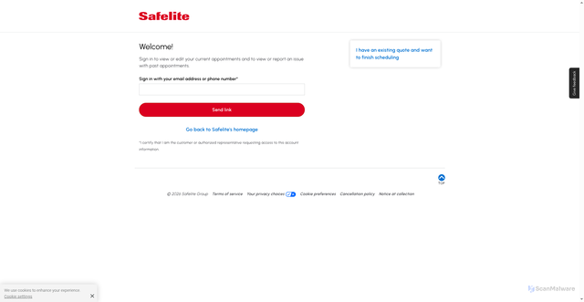 Security scan screenshot of https://myaccount.safelite.com