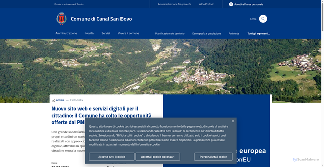 Security scan screenshot of https://www.comune.canalsanbovo.tn.it/