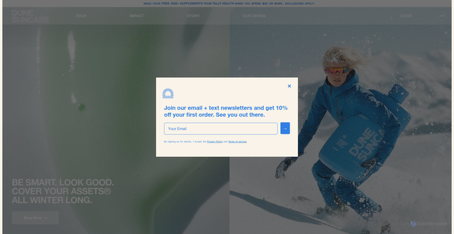 Security scan screenshot of https://dunesuncare.com/?srsltid=AfmBOop10QPra9QQ3dzKbxtvBM_C9PeXT0s2bYCNQL1hJ4qfq2p6DNBw