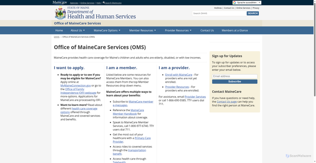 Security scan screenshot of https://www.maine.gov/dhhs/oms