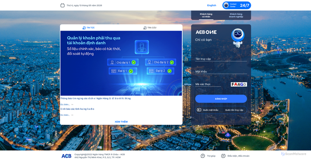 Security scan screenshot of https://online.acb.com.vn