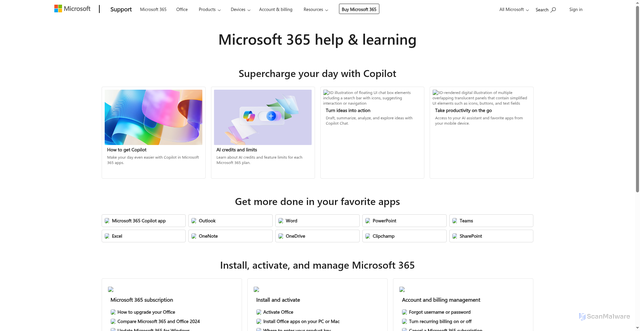 Security scan screenshot of https://help.outlook.com