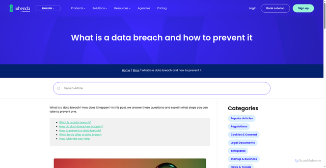 Security scan screenshot of https://www.iubenda.com/en/blog/what-is-a-data-breach/