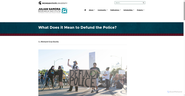Security scan screenshot of https://jsri.msu.edu/publications/nexo/vol-xxiv/no-1-fall-2020/what-does-it-mean-to-defund-the-police