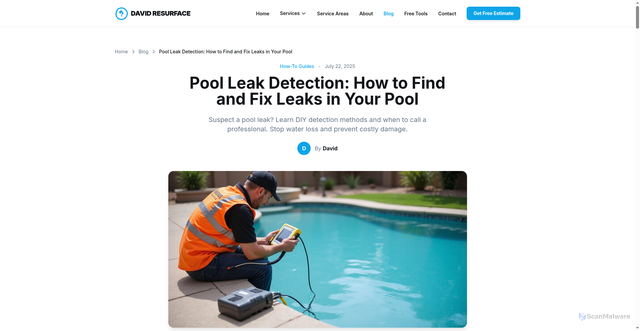 Security scan screenshot of https://lp2601241041-david-resurface-m6rz8v.pages.dev/blog/pool-leak-detection-guide/