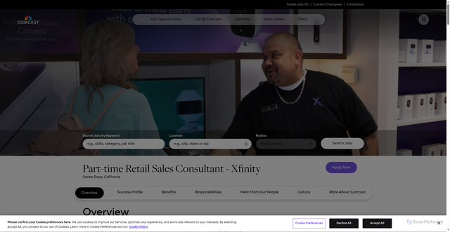 Security scan screenshot of https://jobs.comcast.com/job/santa-rosa/part-time-retail-sales-consultant-xfinity/45483/88801632000