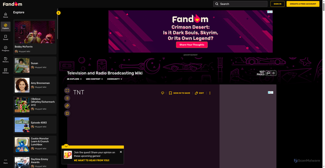 Security scan screenshot of https://television-and-radio-broadcasting.fandom.com/wiki/TNT