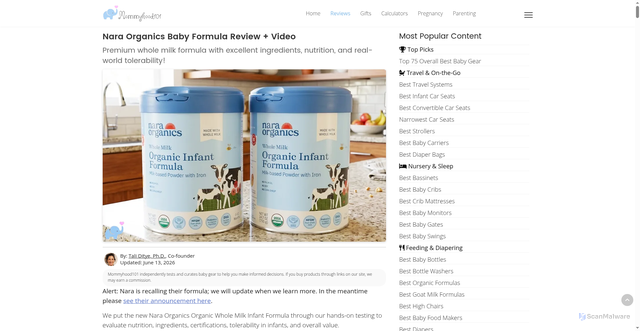 Security scan screenshot of https://mommyhood101.com/nara-organics-formula-review