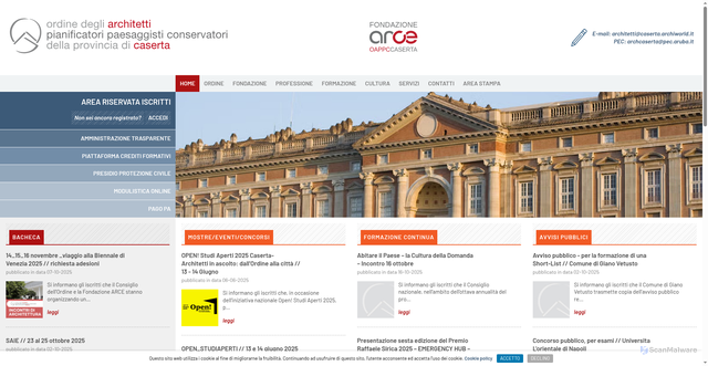 Security scan screenshot of https://www.ordinearchitetticaserta.it/