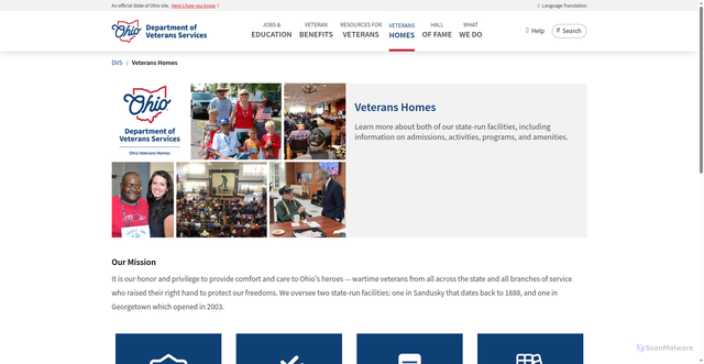 Security scan screenshot of https://dvs.ohio.gov:443/veterans-homes/