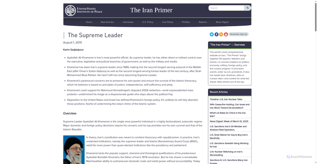Security scan screenshot of https://iranprimer.usip.org/resource/supreme-leader