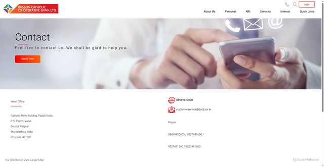 Security scan screenshot of https://bccb.bank.in/contact/