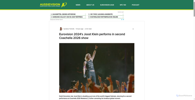 Security scan screenshot of https://www.aussievision.net/post/eurovision-2024-s-joost-klein-performs-in-second-coachella-2026-show
