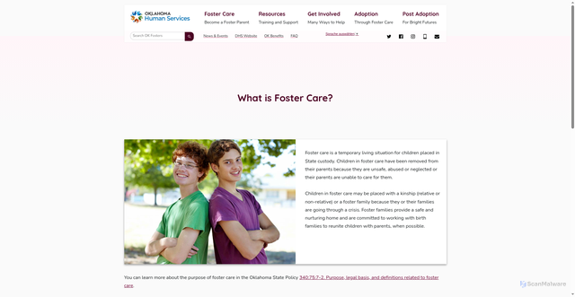 Security scan screenshot of https://okfosters.org/foster-care/what-is-foster-care/