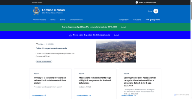 Security scan screenshot of https://www.comune.vicari.pa.it/