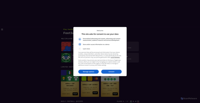 Security scan screenshot of https://playfootball.games