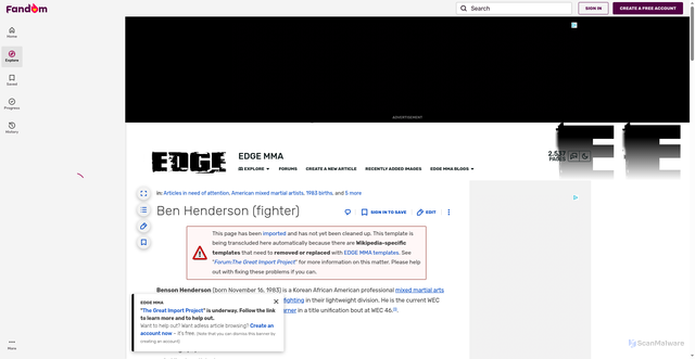 Security scan screenshot of https://mixedmartialarts.fandom.com/wiki/Ben_Henderson_(fighter)
