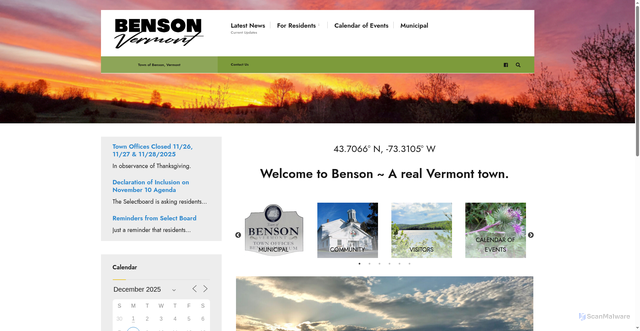 Security scan screenshot of https://www.bensonvermont.gov/