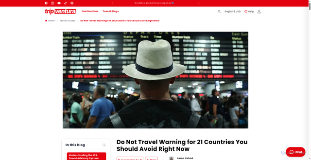 Security scan screenshot of https://tripventura.com/blogs/travel-guides/do-not-travel-warning-21-countries?srsltid=AU7gw4XgfVUwtyr7FPhiO0SGi2o60iVZZNeK5_-SVr7QLEIfJpO_6X_s