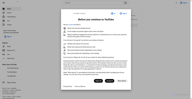Security scan screenshot of https://youtube.com